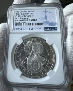 英国 2021年 女王の獣「エドワード3世のグリフィン」2ポンド 1オンス 銀貨