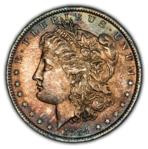 1884-O 1ドルモルガン銀貨 - ネオンレインボートーニング - BU - D4074