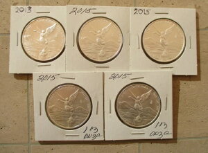 4-2015 & 1- 2013 1 ONZA MEXICO SILVER BU