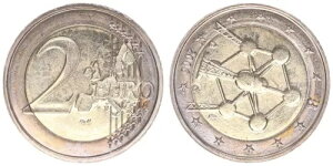 2 ? コイン ベルギー 2006 - アトミウム、ステンペルドレーフング 右 100 度 pr?gefr 83396