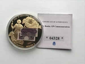 2010年 プルーフ金メッキ 10シリング紙幣 メダルコイン 50mm シリーズA