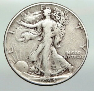 1944年アメリカ合衆国銀貨 ウォーキング・リバティ ハーフドル硬貨 白頭鷲 i92199