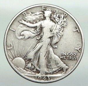 1943年アメリカ合衆国銀貨 ウォーキング・リバティ ハーフドル硬貨 白頭鷲 i92195