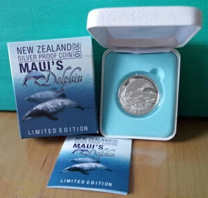 ニュージーランド 2010 マウイズ ドルフィン 1オンス シルバー 999/1000 プルーフ 5 NZD 希少 ドルフィン