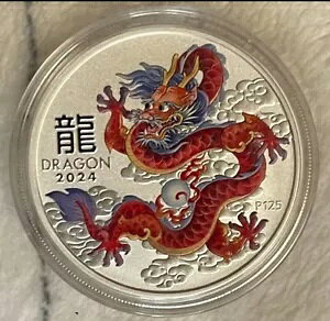 2024年 赤色 龍の年 1オンス シルバー 1ドル カラーコイン ミントカプセル入り