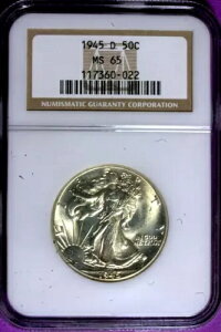 1945年 D ウォーキング・リバティ 50セント シルバー ハーフドル MS65 NGC認定 117360-022