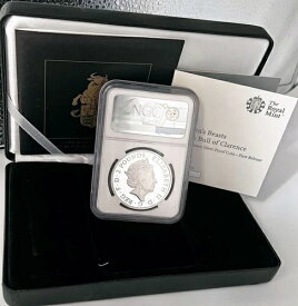 2018年 英国 GB クイーンズビースト ブラックブルオブクラレンス 1オンス シルバープルーフ NGC PF69UC