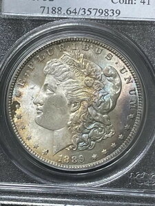 1889年 P モルガン・ダラー、優れた虹色の輝き PCGS MS 64