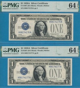 2-$1.00 1928-A FR.1601 t@j[obNu[V[Vo[ؖ PMG 64EPQ