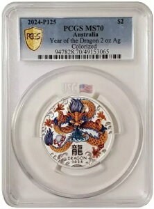2024 2�I���X �V���o�[ $2 �I�[�X�g�����A �h���S���N PCGS MS70 �J���[�R�C���B