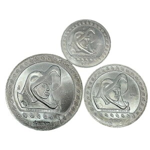 レア シルバー セット 1992 BU.ゲレーロ アギラ メキシコ $100 ペソ、50 ペソ、25 ペソ