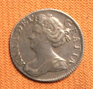 1711年 イギリス 銀貨 6ペンス 6ペンス(アン女王)、ハープ弦5本、6ペンス