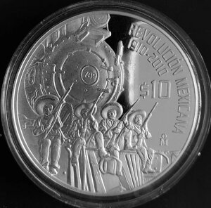 メキシコ 2010年 10ドル 革命列車と兵士 2オンス プルーフ銀貨 希少