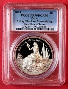 2024年 パラオ X-RAY-THE LAST MERMAID 1オンス シルバー プルーフ、PCGS PR70、箱/COA