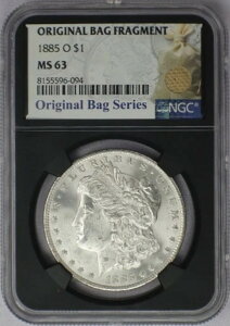 1885-O モルガン銀貨 - NGC MS 63 オリジナルバッグラベル断片シリーズ
