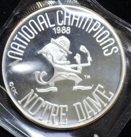 1988年ノートルダム・ナショナル・チャンピオン 0.999オンス銀貨、密封プラスチックケース入り