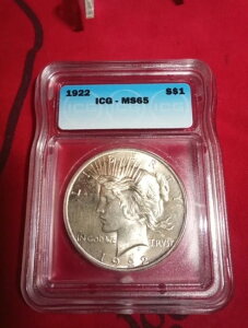 美しい色合い!1922年製ピース Ms65、IGCスラブ入り。送料2ドル。