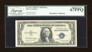 DBR $1 1935-G MOTTO �V���o�[ �X�[�p�[�u�W�F�� Fr. 1617 Legacy 67 PPQ �V���A�� D75951146J