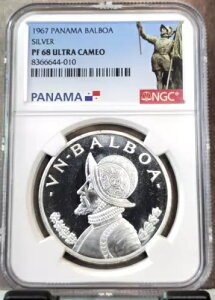 1967年 パナマ シルバー 1 バルボア バスコ ヌネス NGC PF 68 ウルトラカメオ 希少 ジェムプルーフ