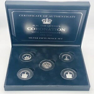2018年 マン島女王陛下戴冠式記念 シルバープルーフ 50ペンス 5枚セット