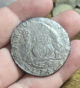 1740年 8レアル スペイン植民地銀貨 メキシコ ピラードル 難破船