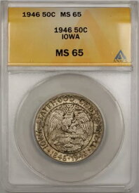 1946年 アイオワ州記念 50セント銀貨 ハーフドル ANACS MS 65 トーン