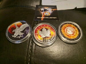 ソロル・エクリプスカラーのアメリカンシルバーイーグル、カナディアンメープル、メキシコリベルタッドコイン