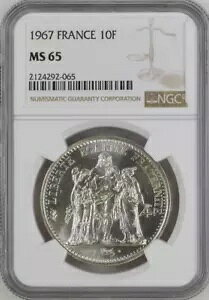 :1967(A) 10-FRANCS FRANCE KM#932 NGC MS-65 �w���N���X�O���[�v ��|�b�v R7 ���O���[�h