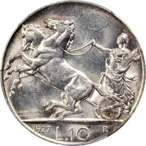 イタリア王国 1927-R 10リラ銀貨 未流通 PCGS認定 MS62