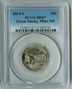 2014-S PCGS MS67 グレート・スモーキー・マウンテンズ NP クォーター 25セント、セカンド・トップ・レジストリ、素晴らしい