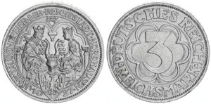 ワイマール共和国 3マルク 1927年 ノルトハウゼン 1000周年記念切手 光沢 112095-