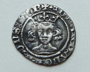 A529 - エドワード3世記念 銀製 槌目ペニー貨。1361〜1369年。条約時代。