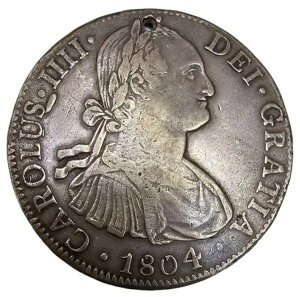 1804年 メキシコ スペイン植民地 8レアル .903 銀貨 カルロス4世 # 1281