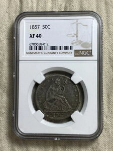 1857-P NGC XF40 ���o�e�B�E�V�[�e�B���O�E�n�[�t�h�� �������~�`�̖ڂ������f���炵���R�C��