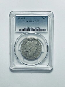 1892-S �o�[�o�[ �n�[�t�_���[ PCGS AG03