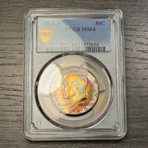 MS64 1968-D 50セントケネディ銀貨ハーフドル、PCGS Trueview-美しいレインボートーン
