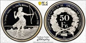 2008�N �X�C�X .900 �V���o�[ 50�t���� �v���[�t�R�C�� ~ �J�v�Z���� PCGS PR69DCAM