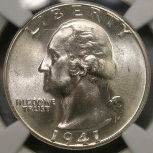 1941年 ワシントン シルバー クォーター 魅力的な光沢 チョイス+ PQ++ 希少 *NGC MS 67*