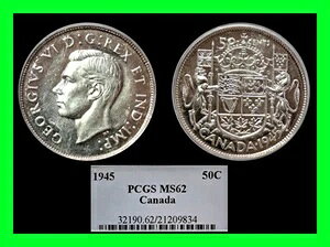 1945NJi_݃n[th50Zg - PCGS MS62 - UNC