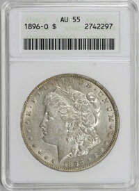 1896-O モルガン銀貨 $1 ANACS AU55、古いソープボックスホルダー [BN297]