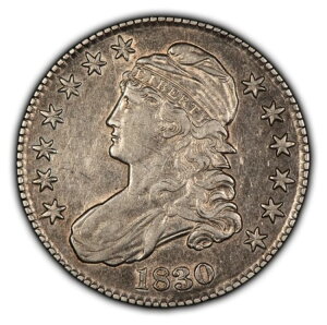 1830年 50セント キャップドバスト ハーフドル - 魅力的な緑青 - 光沢 - AU - SKU-H2612