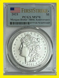 2021�N �����K�� P �V���o�[ 100���N�L�O PCGS MS70 �t�@�[�X�g�X�g���C�N �t���b�O LBL