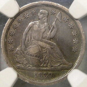 1839年 リバティ座像 シルバーダイム 魅力的な流通天然緑青付き NGC XF 45