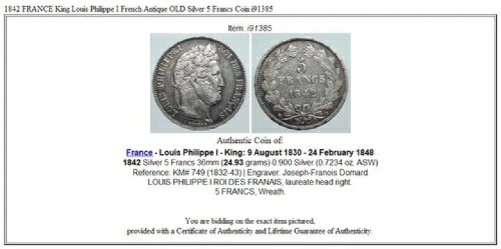 楽天市場】1842年 フランス国王 ルイ・フィリップ1世 アンティーク 