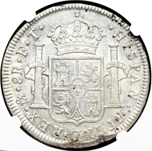 植民地時代スペイン、メキシコ。カルロス4世、銀貨8レアル、1803-FT/FM、NGC AU