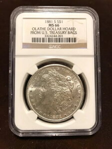 1881�N S $1 NGC�O���[�h MS66 �I���C�T�h�� �č������ȃo�b�O��� 3324244-001