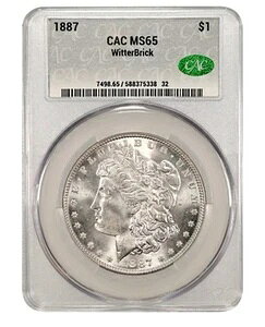 �V���o�[���x�� 1887�N �����K����� CAC MS65 �E�B�b�^�[�u���b�N �z���C�g �N���[�� �V���C�j�[