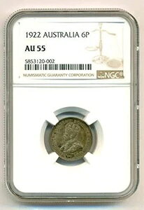 オーストラリア ジョージ5世 1922年 6ペンス銀貨 AU55 NGCトーン