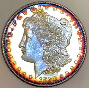 1880-O モーガン ダラー PCGS MS62 - マイクロ O - 巨大なデュアル レインボー - 超レア!