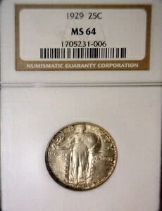 1929 NGC MS64 �X�^���f�B���O ���o�e�B �N�H�[�^�[ �V���o�[ CH BU + �R�C�� NR
